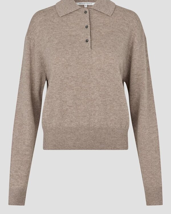 Second Female Longo Knit LS Collar pull taupe