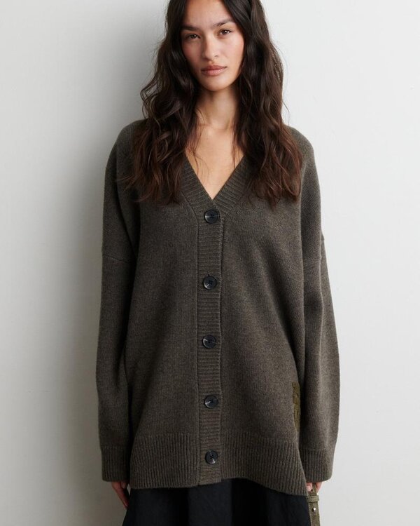 Second Female Alpha Knit Monogram Cardigan cardigan kaki
